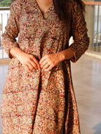 Brown Floral Kalamkari A-line Long Kurta