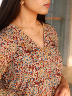 Brown Floral Kalamkari A-line Long Kurta