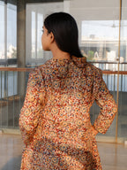 Brown Floral Kalamkari A-line Long Kurta