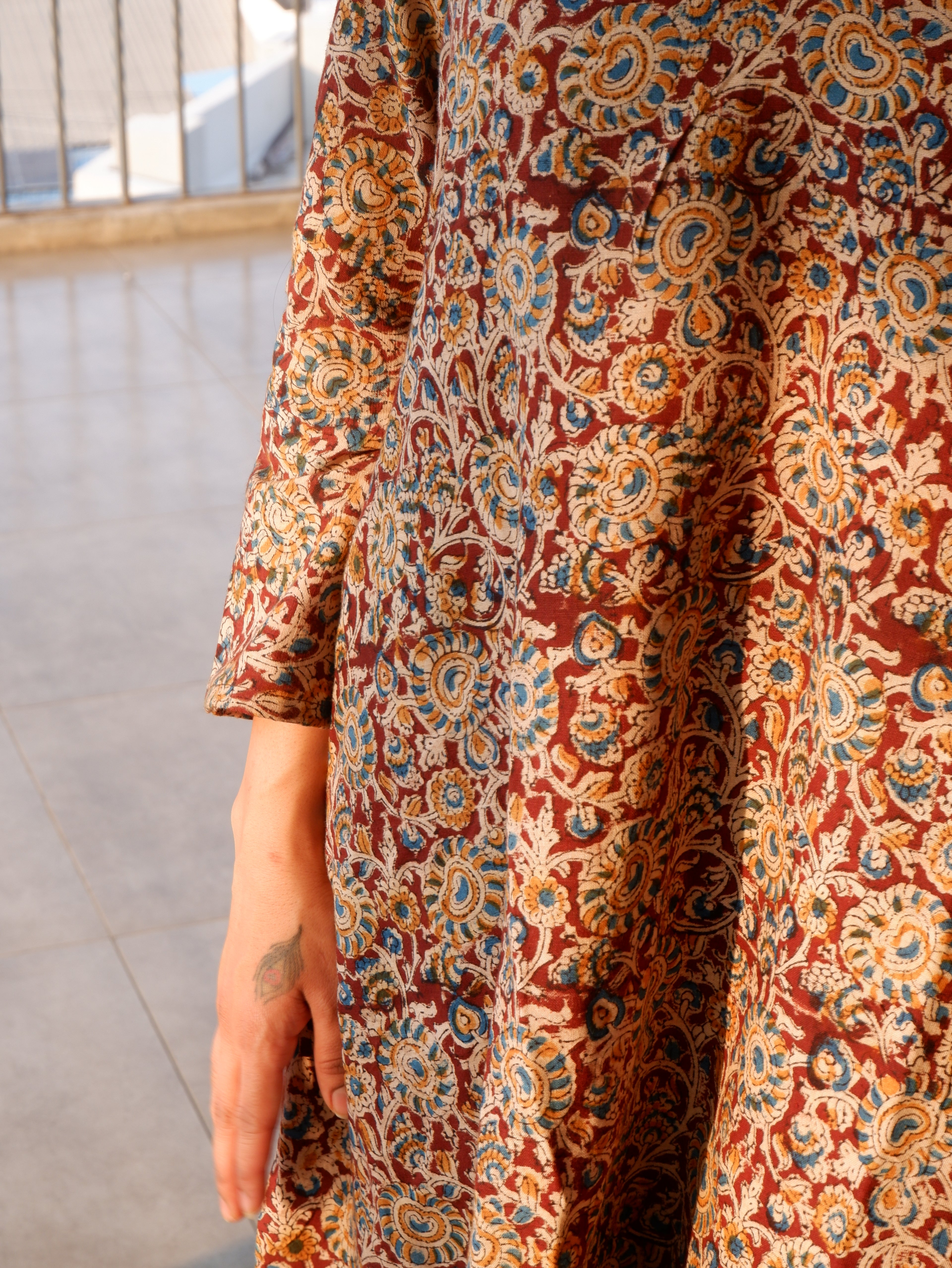 Brown Floral Kalamkari A-line Long Kurta