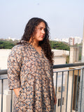 White Indigo Kalamkari A-line Long Kurta