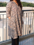 White Indigo Kalamkari A-line Long Kurta