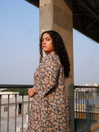 White Indigo Kalamkari A-line Long Kurta