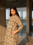 Greenish Grey Kalamkari A-line Long Kurta