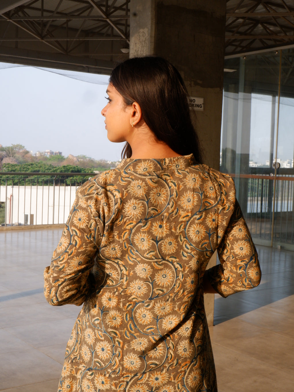 Greenish Grey Kalamkari A-line Long Kurta