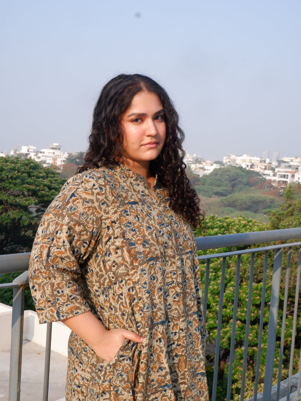Grey Kalamkari A-line Long Kurta