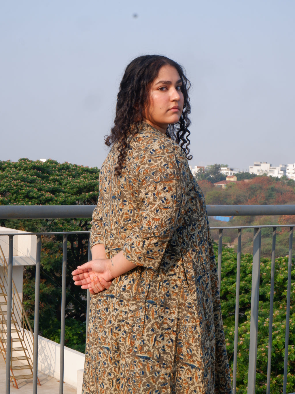 Grey Kalamkari A-line Long Kurta
