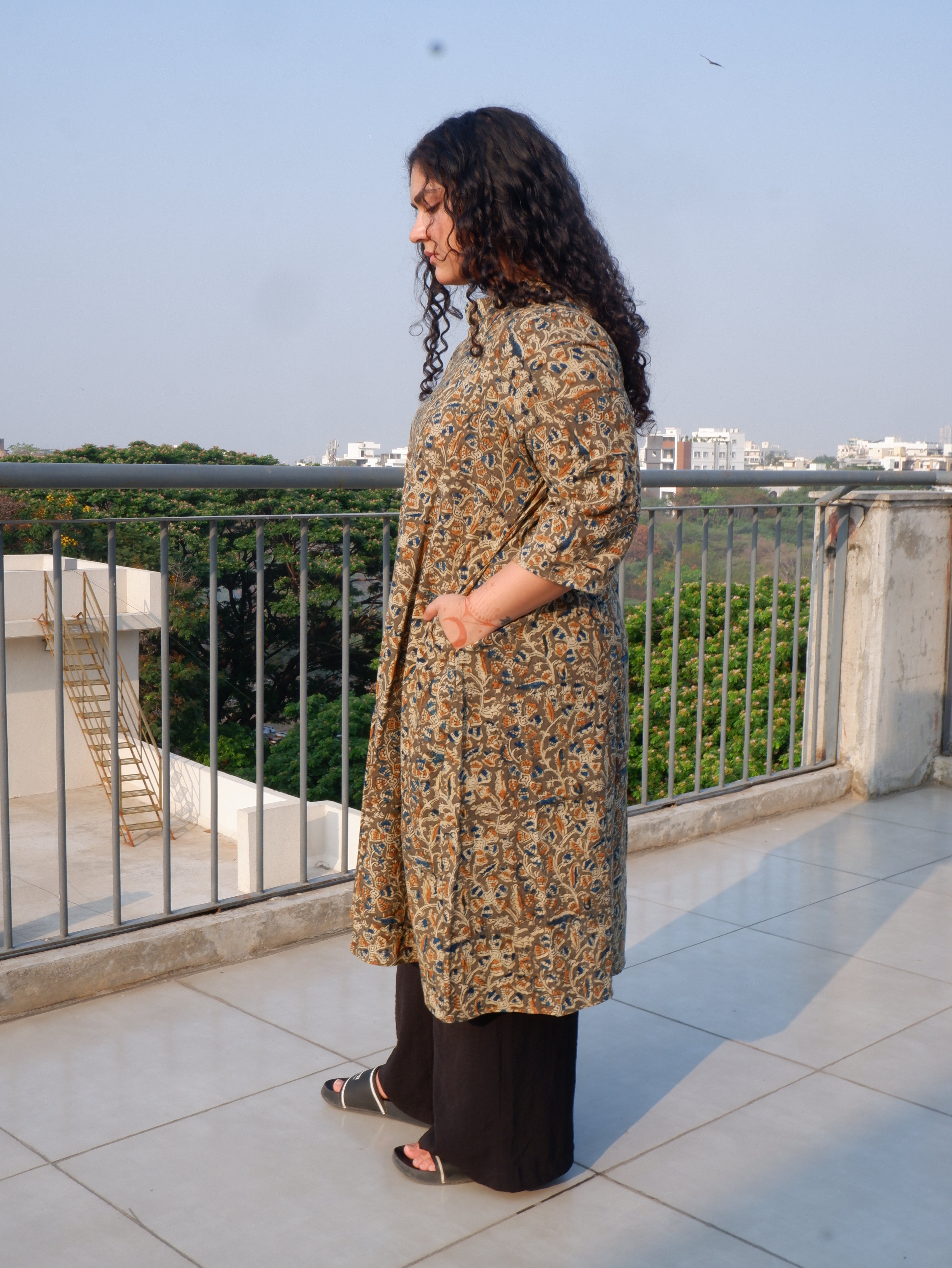 Grey Kalamkari A-line Long Kurta