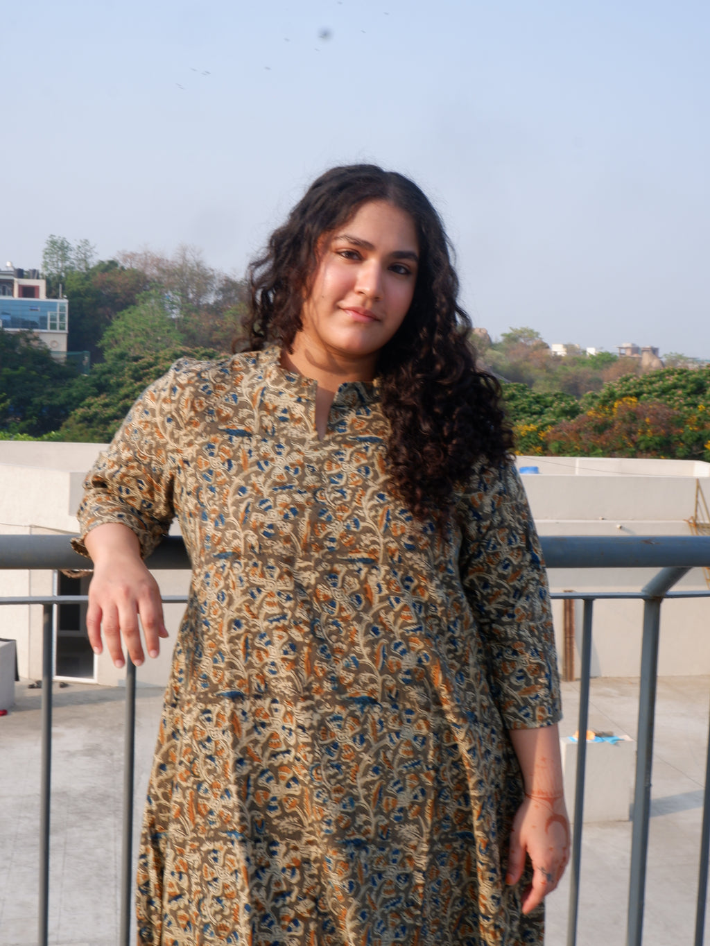 Grey Kalamkari A-line Long Kurta