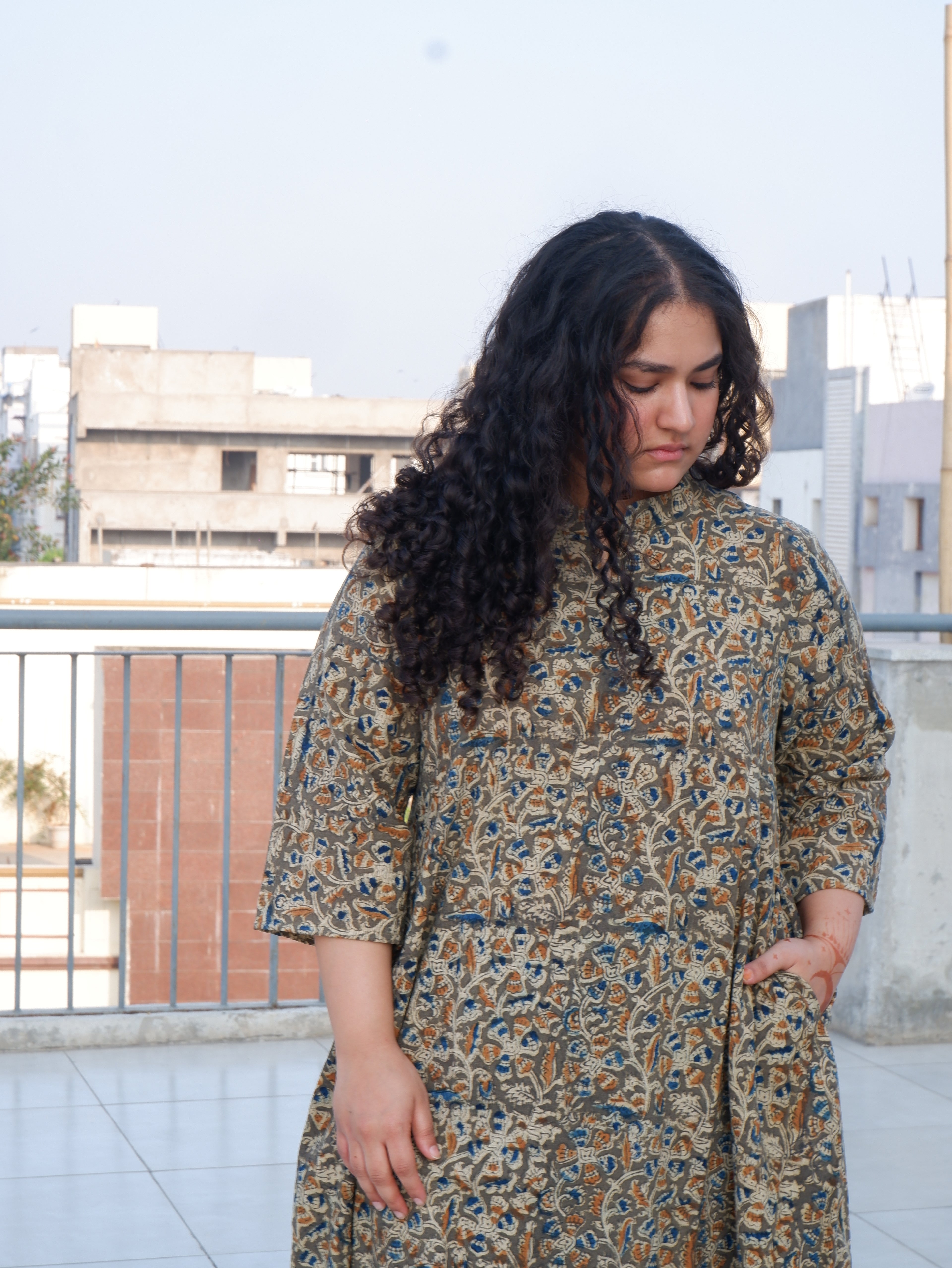 Grey Kalamkari A-line Long Kurta