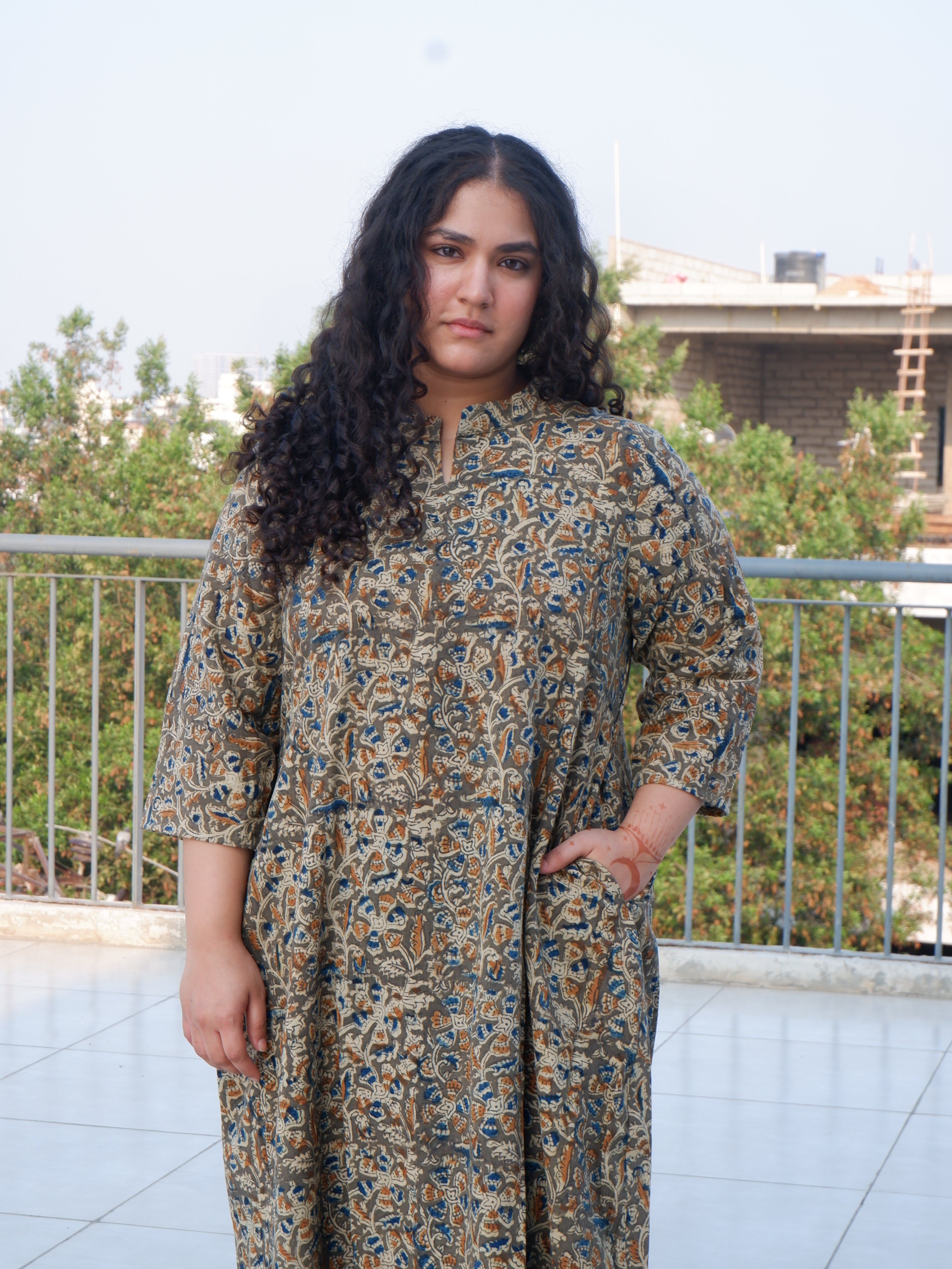 Grey Kalamkari A-line Long Kurta