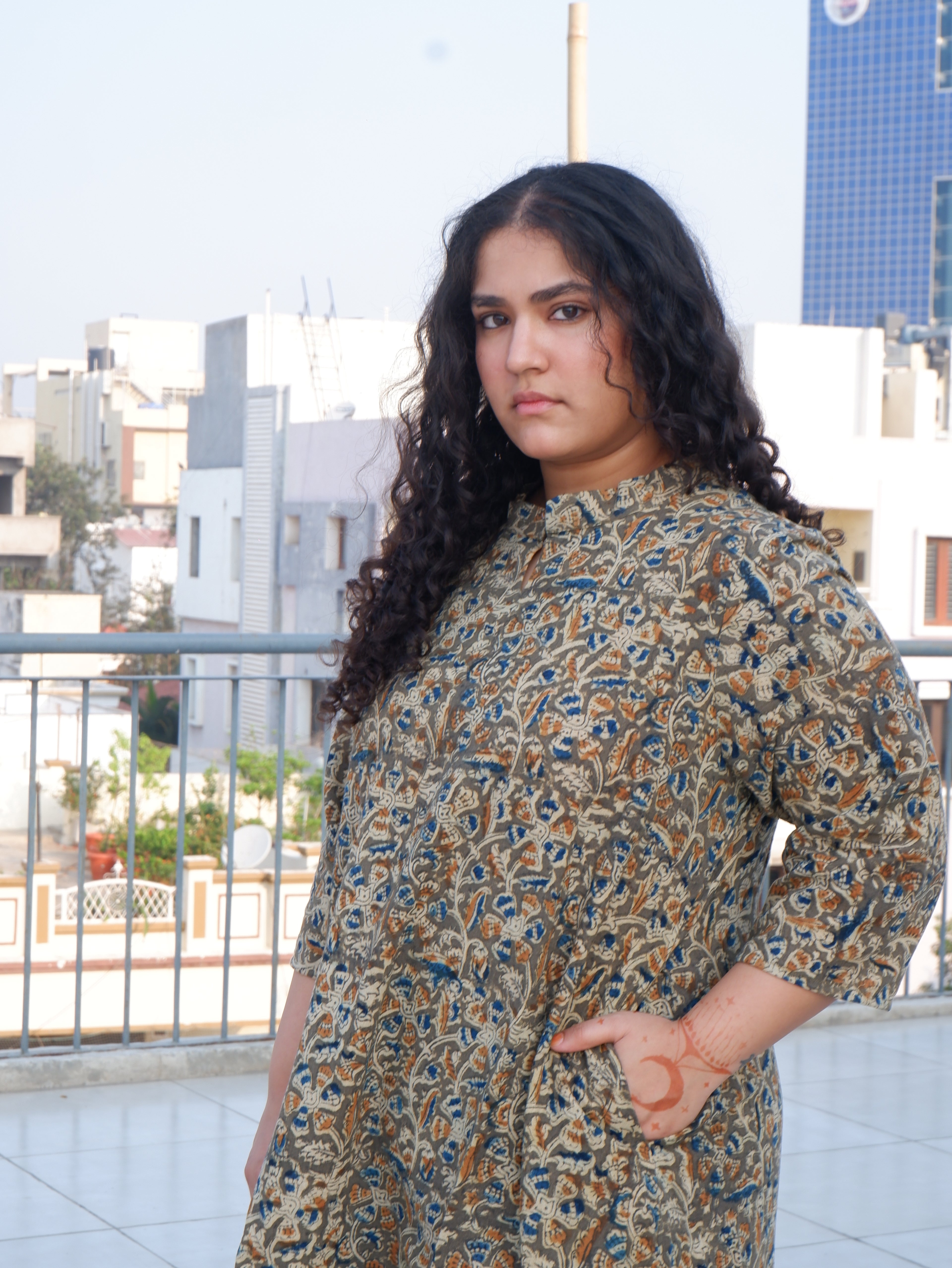 Grey Kalamkari A-line Long Kurta