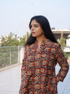 Floral Red Kalamkari A-line Long Kurta