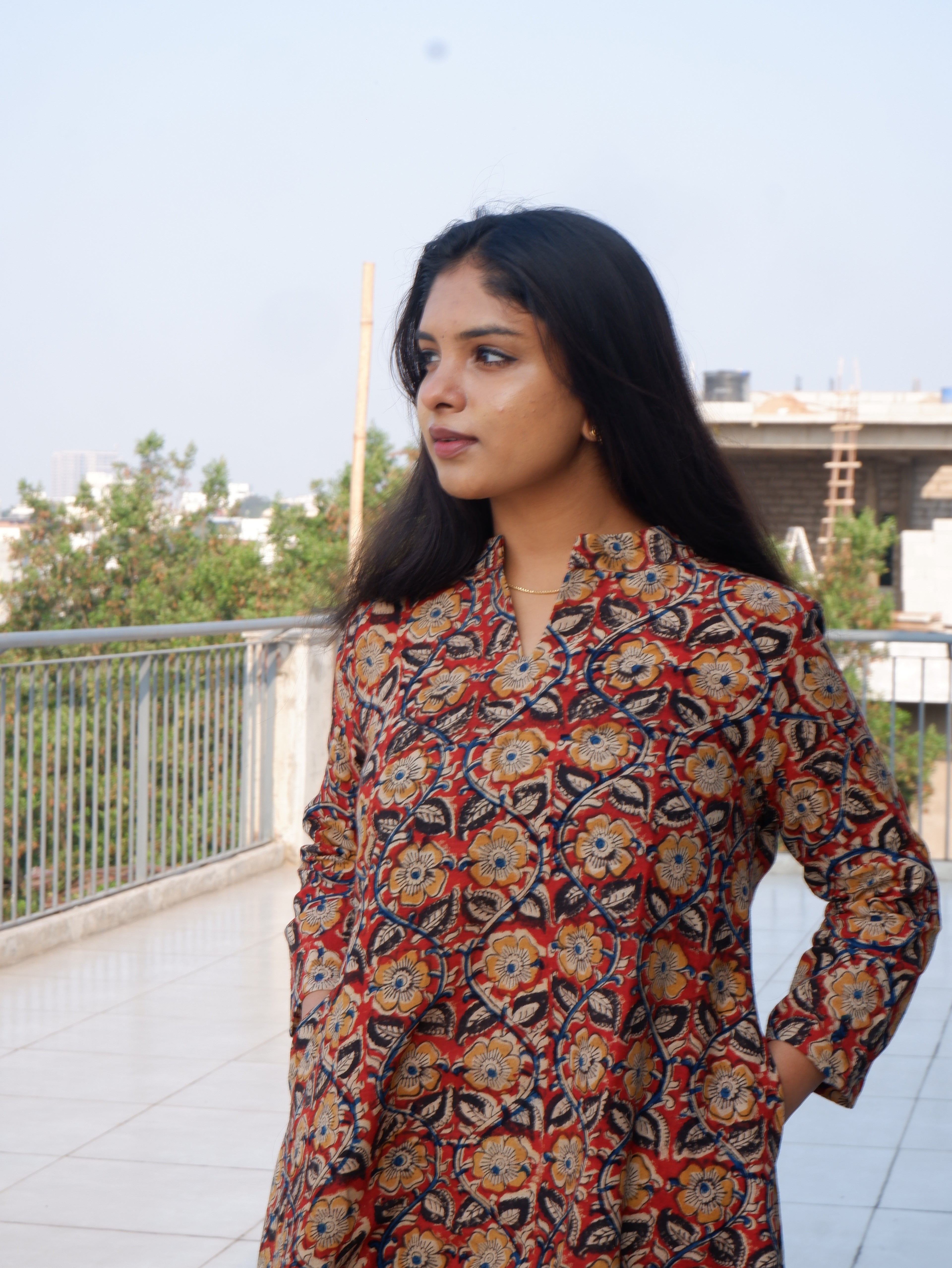 Floral Red Kalamkari A-line Long Kurta