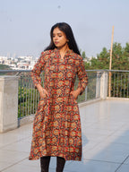 Floral Red Kalamkari A-line Long Kurta