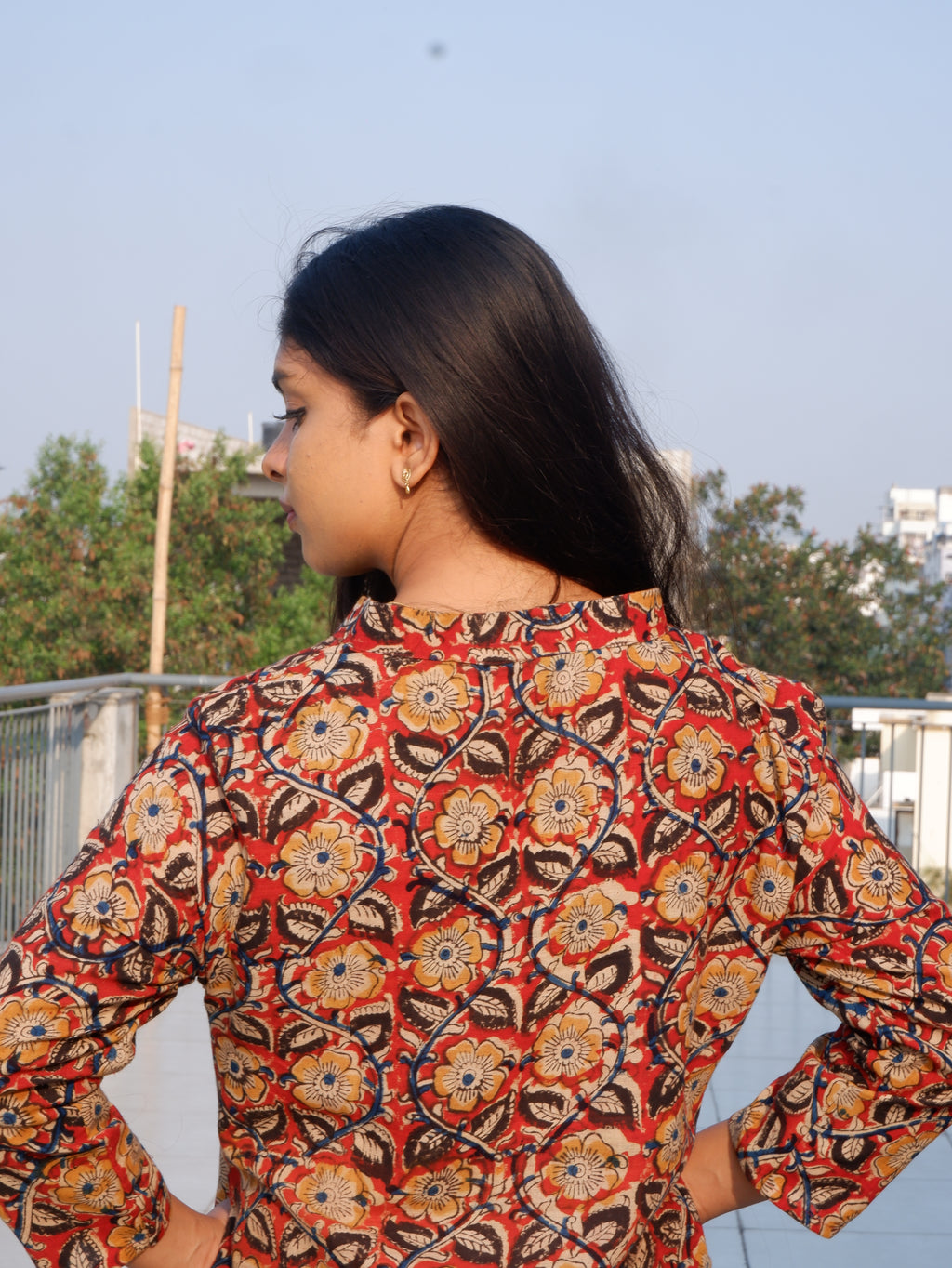 Floral Red Kalamkari A-line Long Kurta