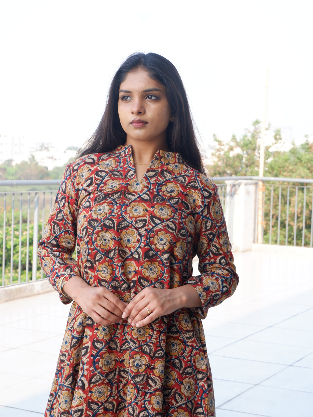 Floral Red Kalamkari A-line Long Kurta