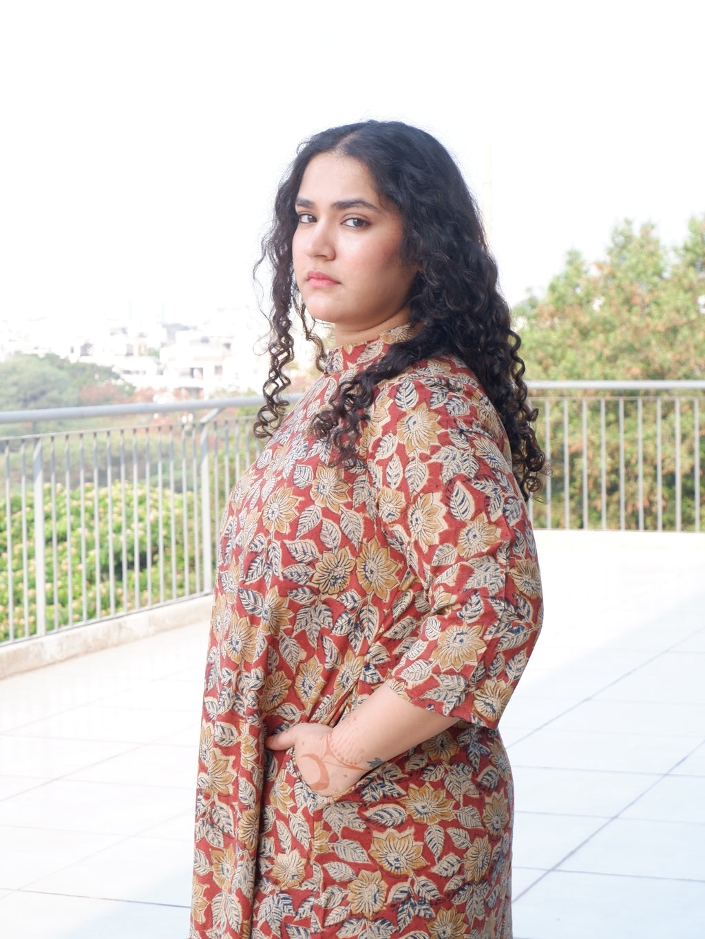 Leaf Red Kalamkari A-line Long Kurta