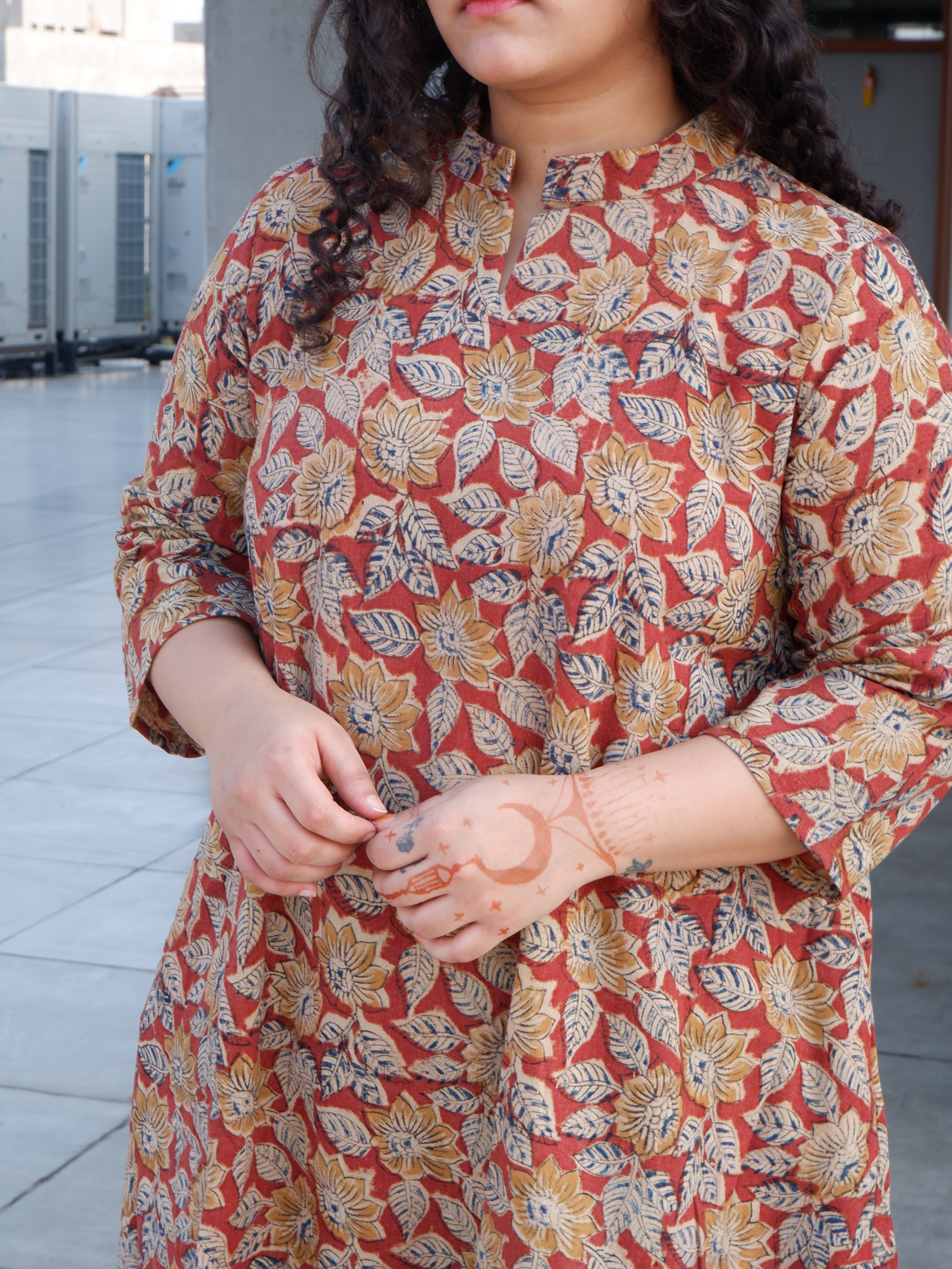 Leaf Red Kalamkari A-line Long Kurta