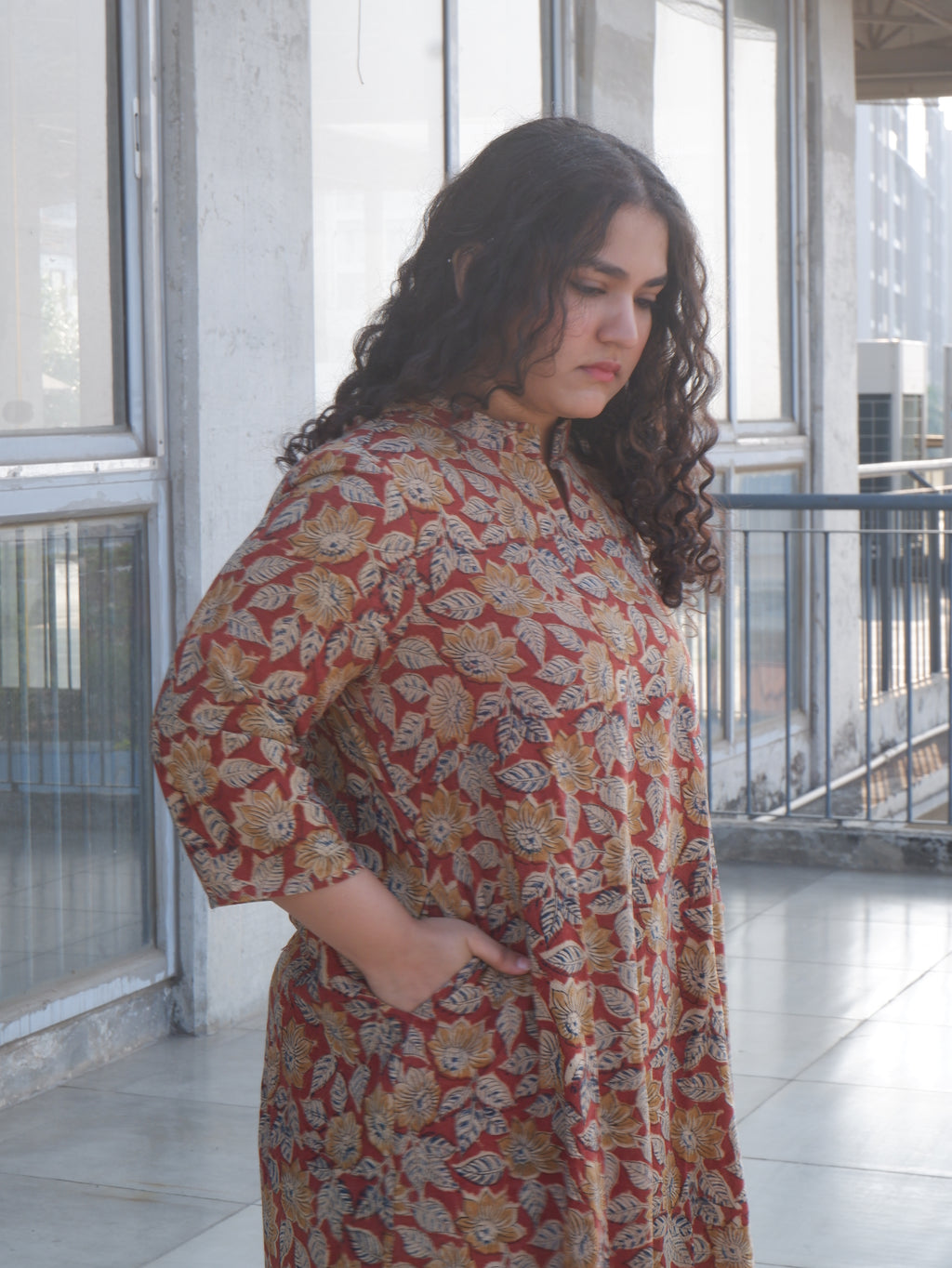 Leaf Red Kalamkari A-line Long Kurta