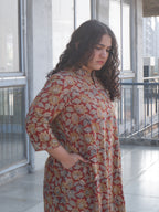 Leaf Red Kalamkari A-line Long Kurta