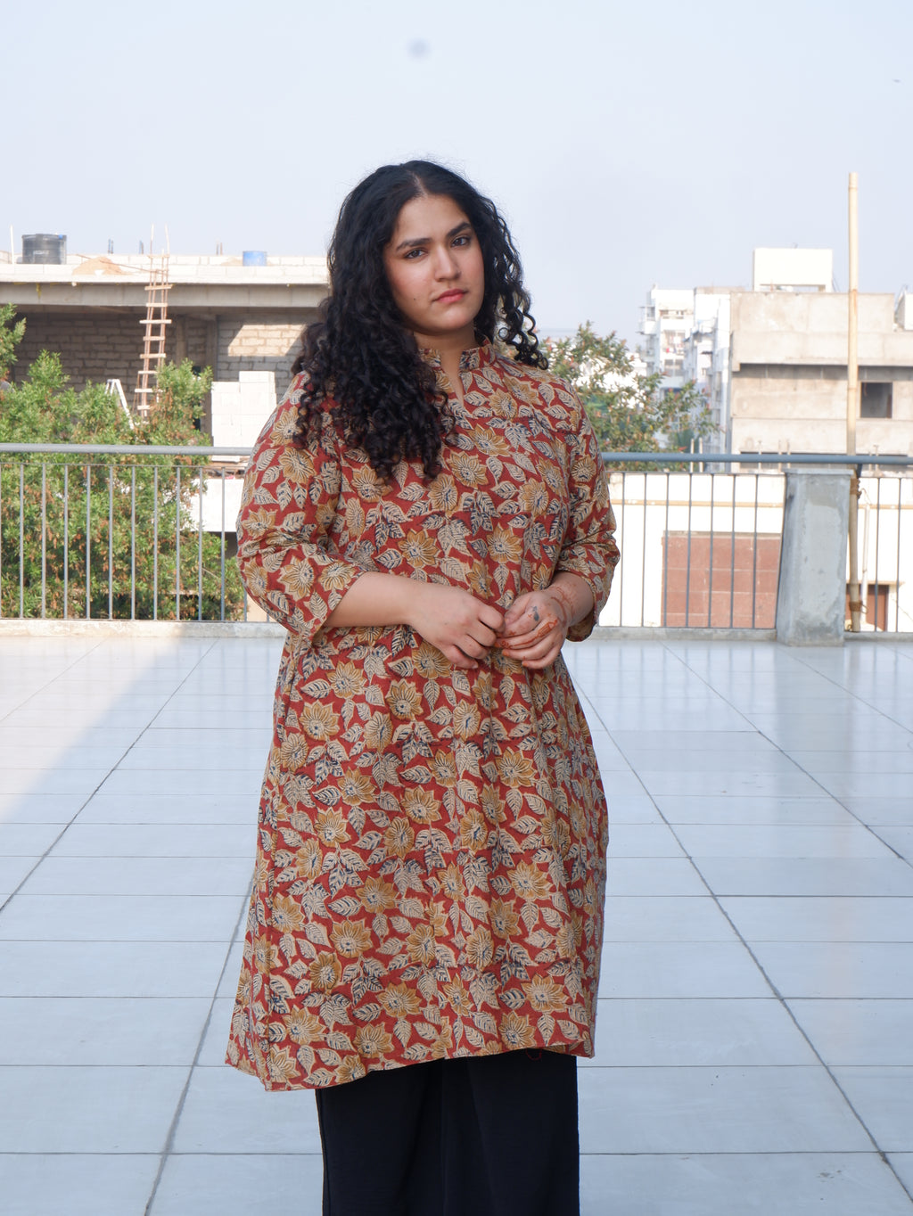 Leaf Red Kalamkari A-line Long Kurta