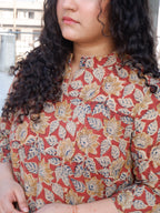 Leaf Red Kalamkari A-line Long Kurta