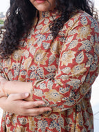 Leaf Red Kalamkari A-line Long Kurta