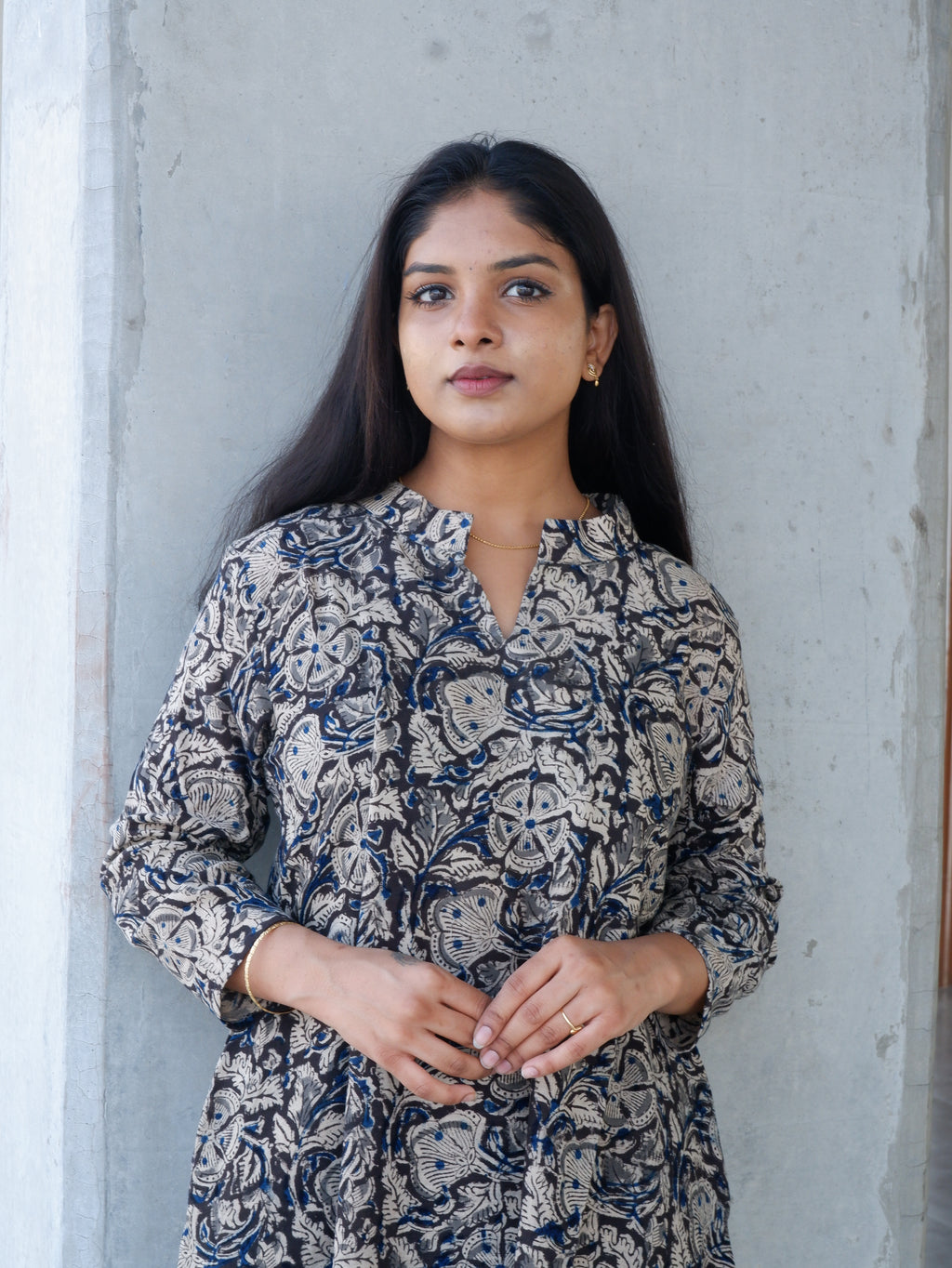Floral Black Kalamkari A-line Long Kurta