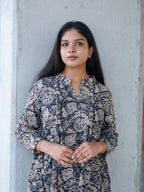 Floral Black Kalamkari A-line Long Kurta