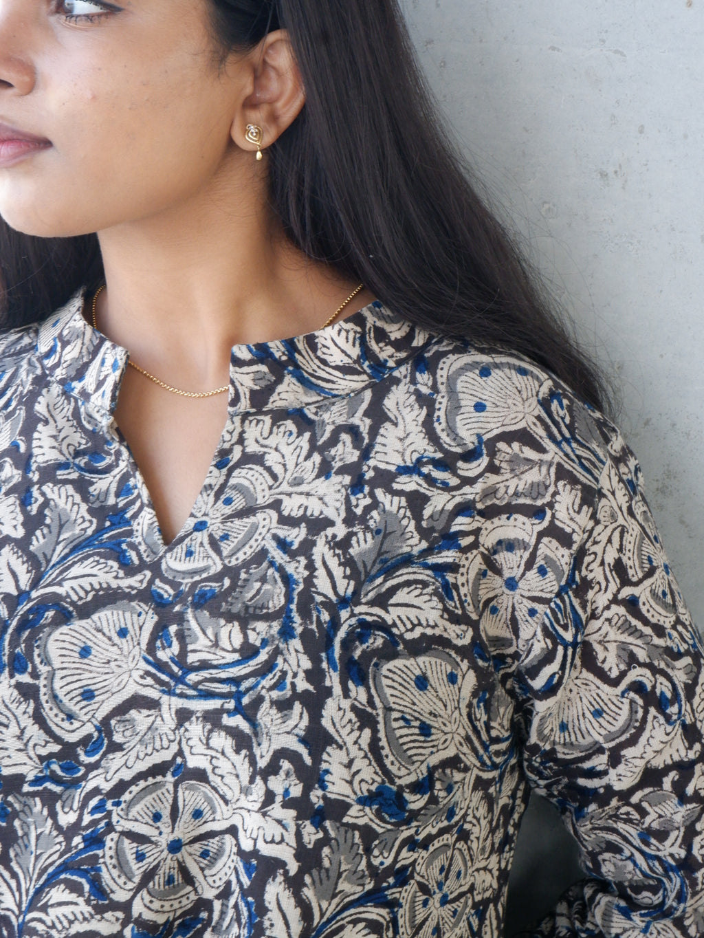Floral Black Kalamkari A-line Long Kurta