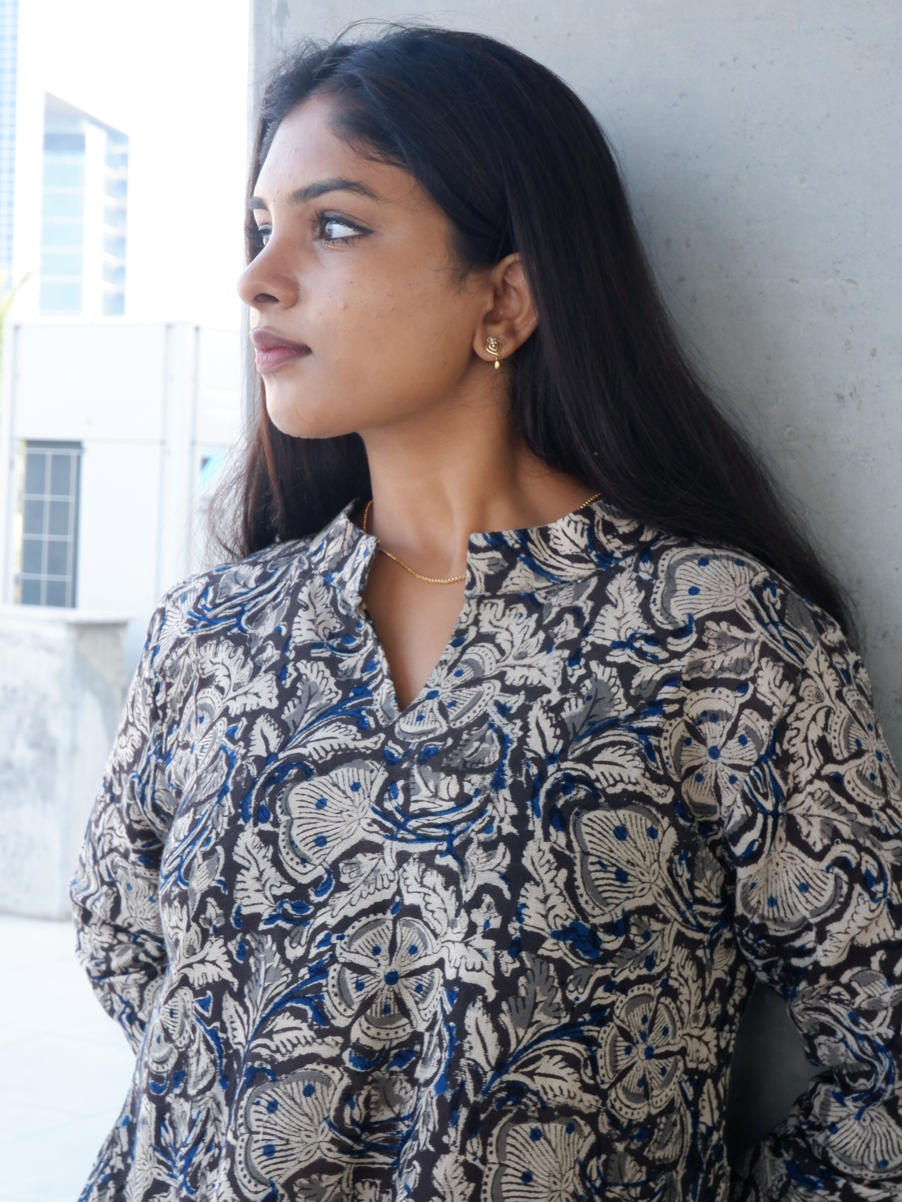 Floral Black Kalamkari A-line Long Kurta