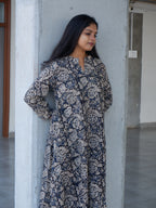 Floral Black Kalamkari A-line Long Kurta