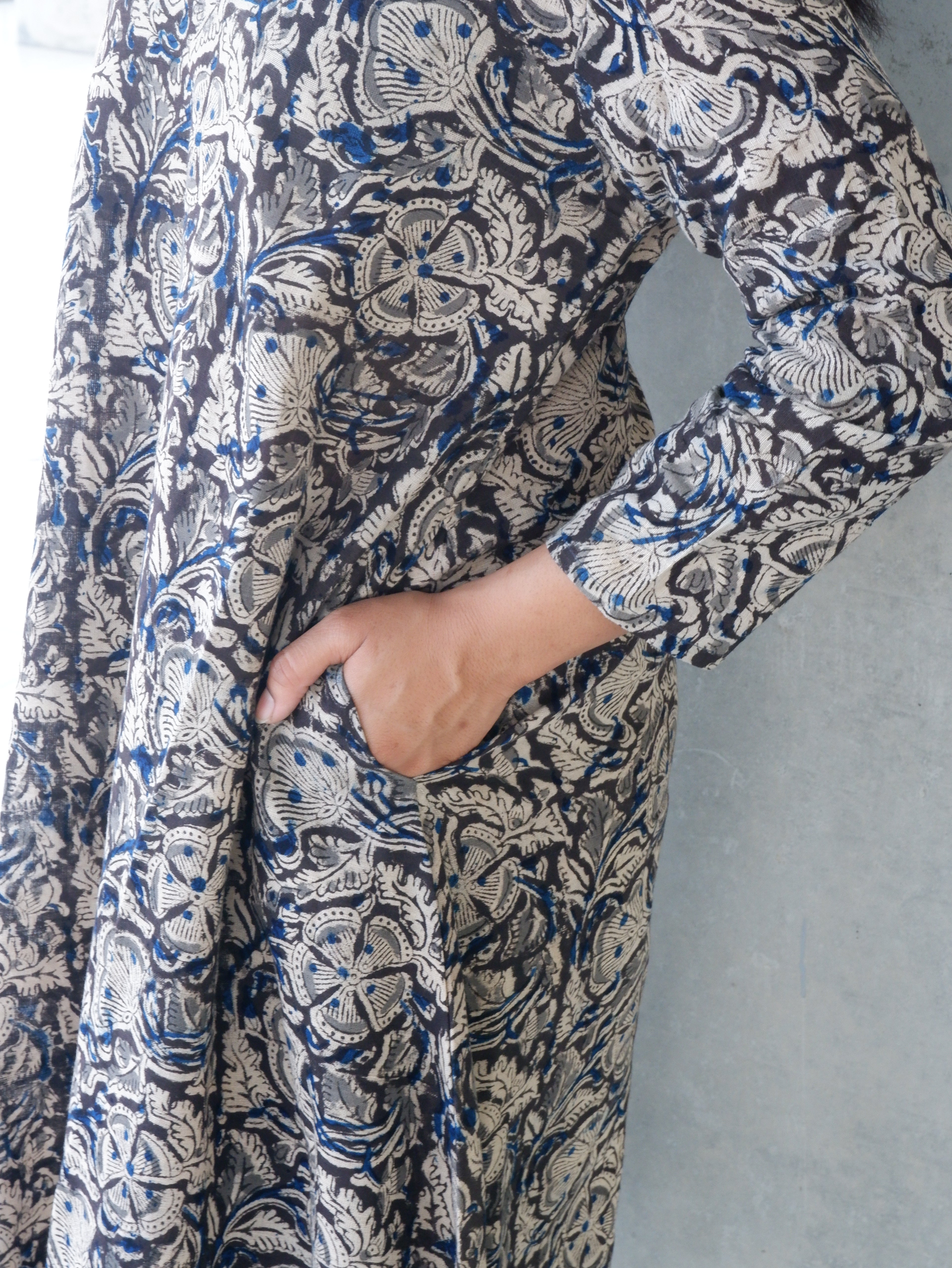 Floral Black Kalamkari A-line Long Kurta