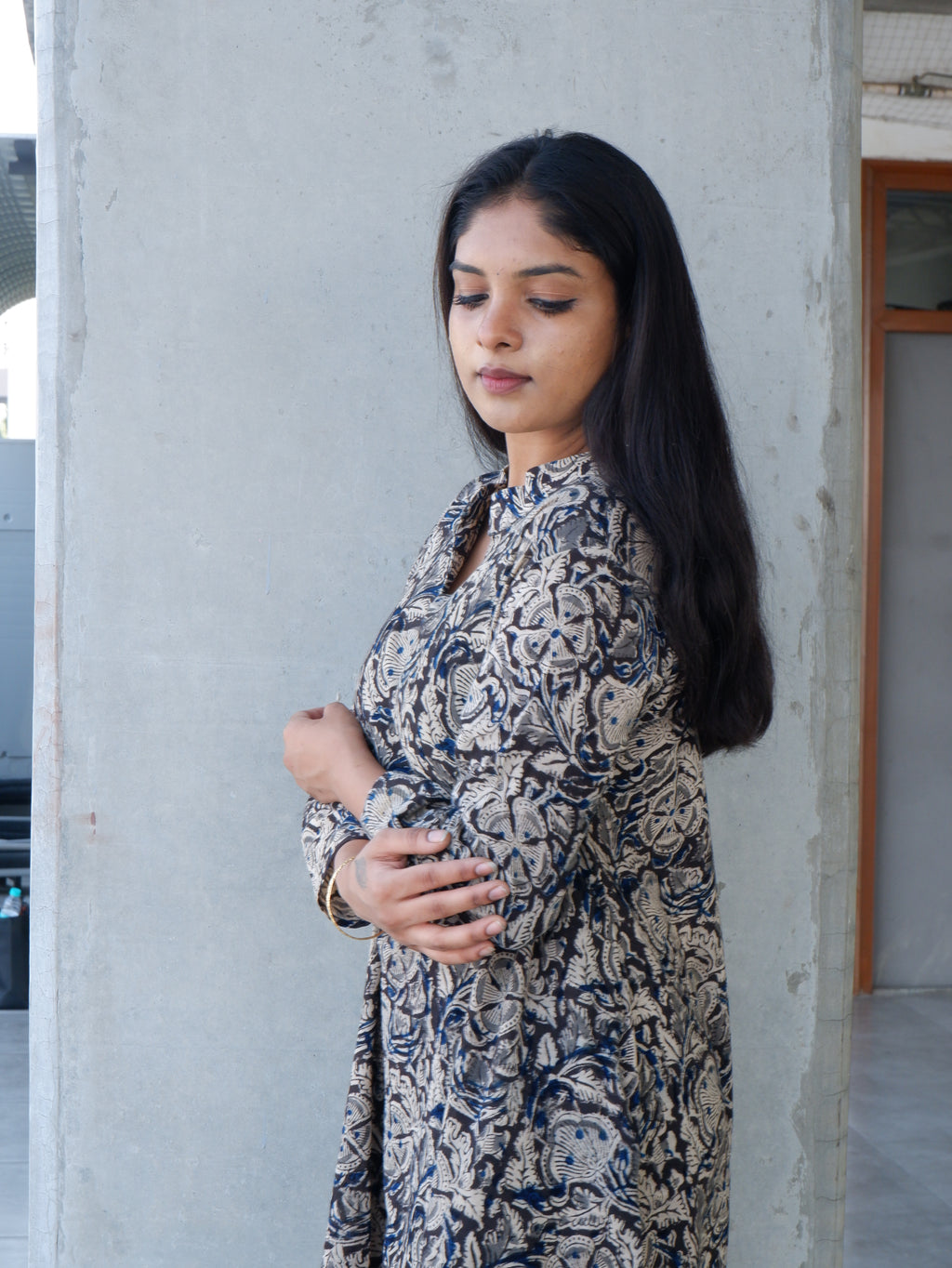 Floral Black Kalamkari A-line Long Kurta