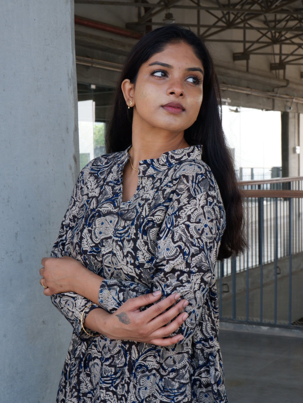 Floral Black Kalamkari A-line Long Kurta