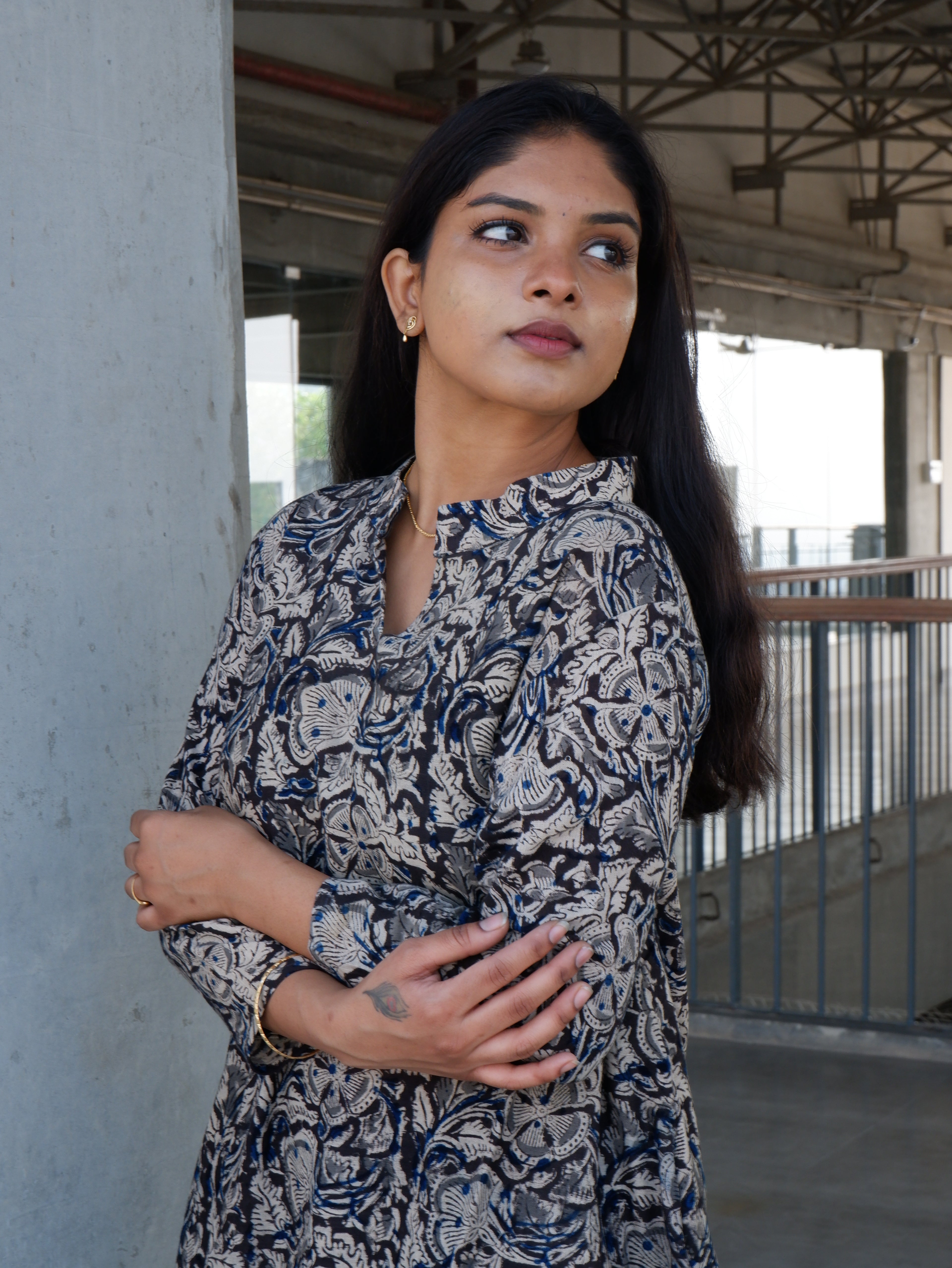 Floral Black Kalamkari A-line Long Kurta