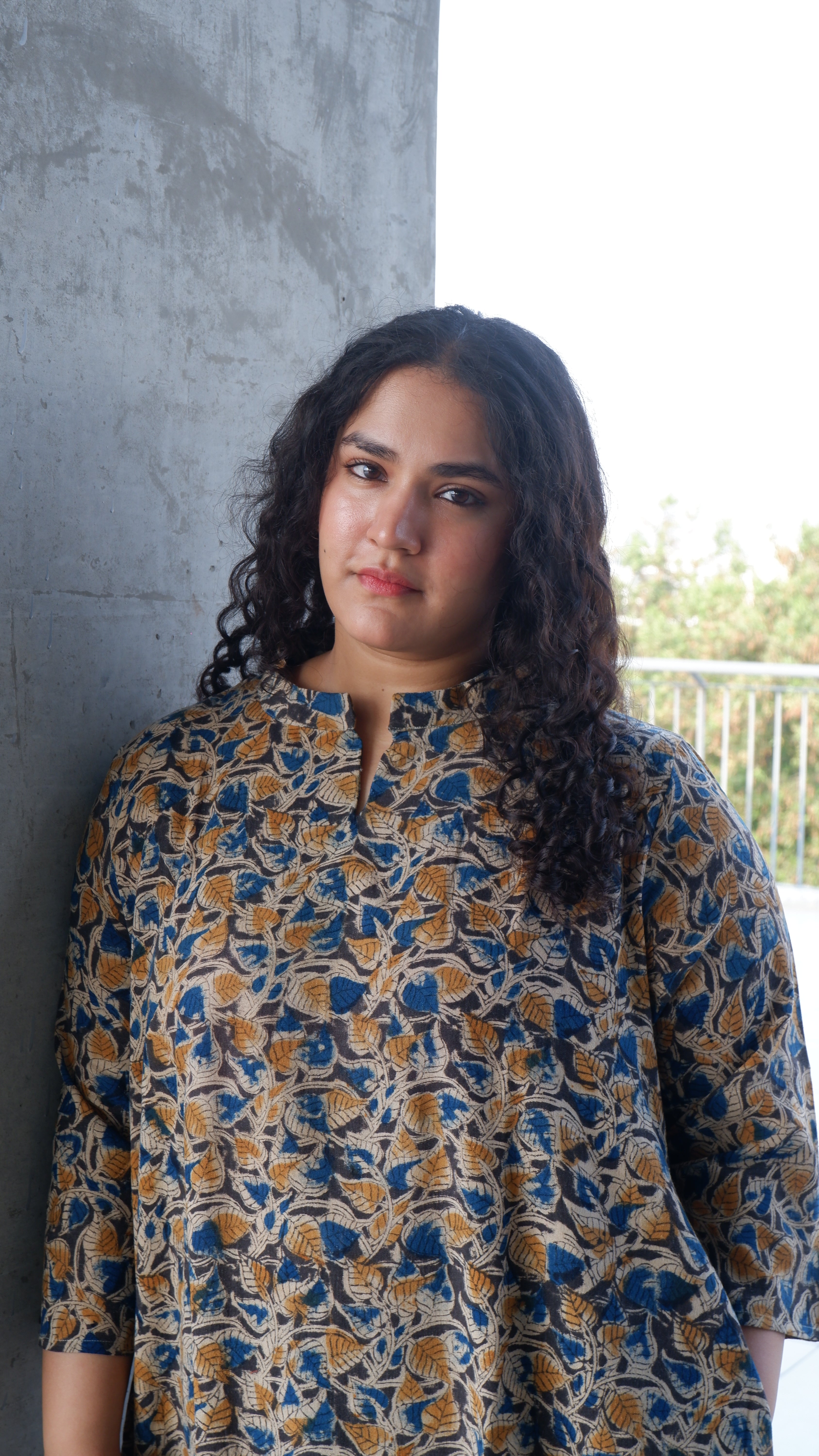 Leaf Black Kalamkari A-line Long Kurta