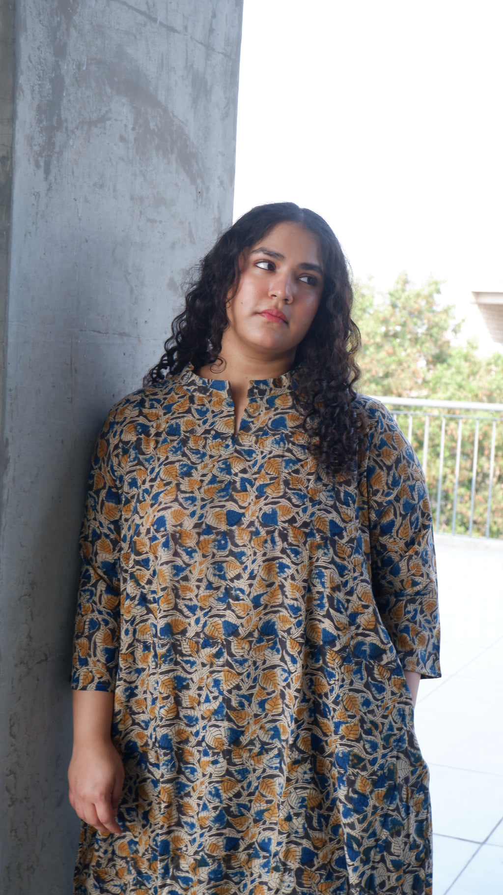 Leaf Black Kalamkari A-line Long Kurta