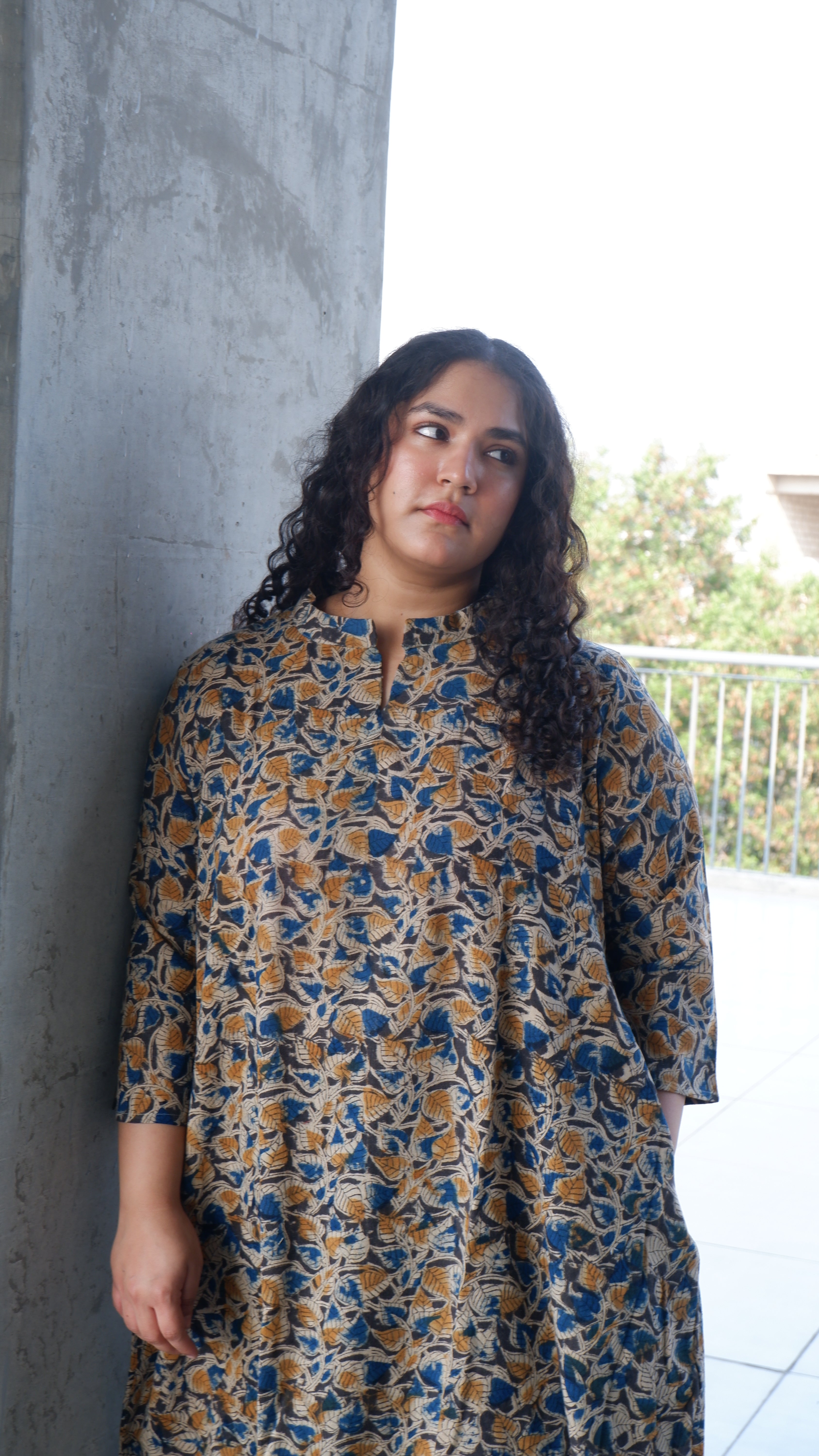 Leaf Black Kalamkari A-line Long Kurta