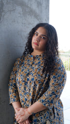 Leaf Black Kalamkari A-line Long Kurta