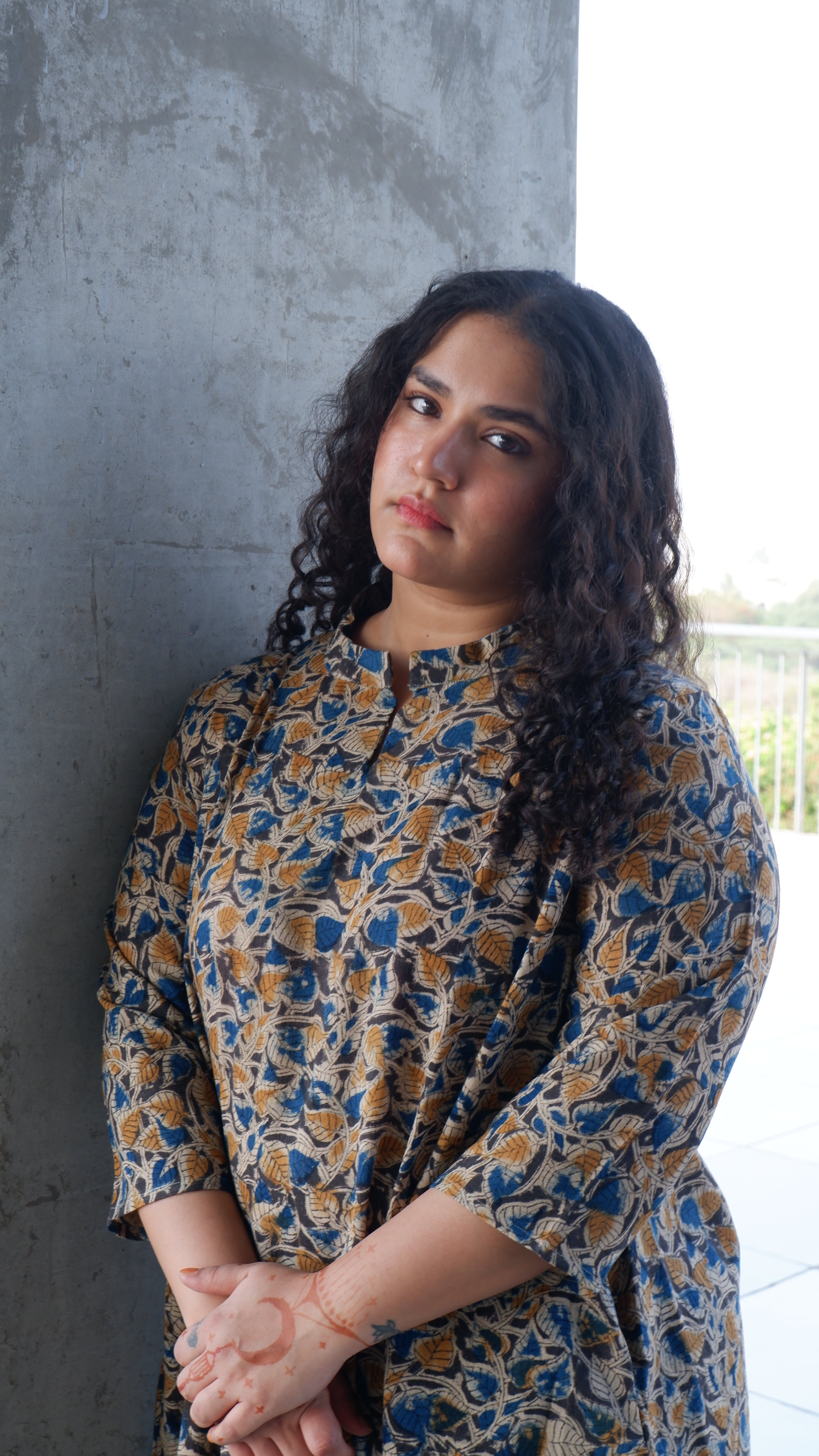 Leaf Black Kalamkari A-line Long Kurta