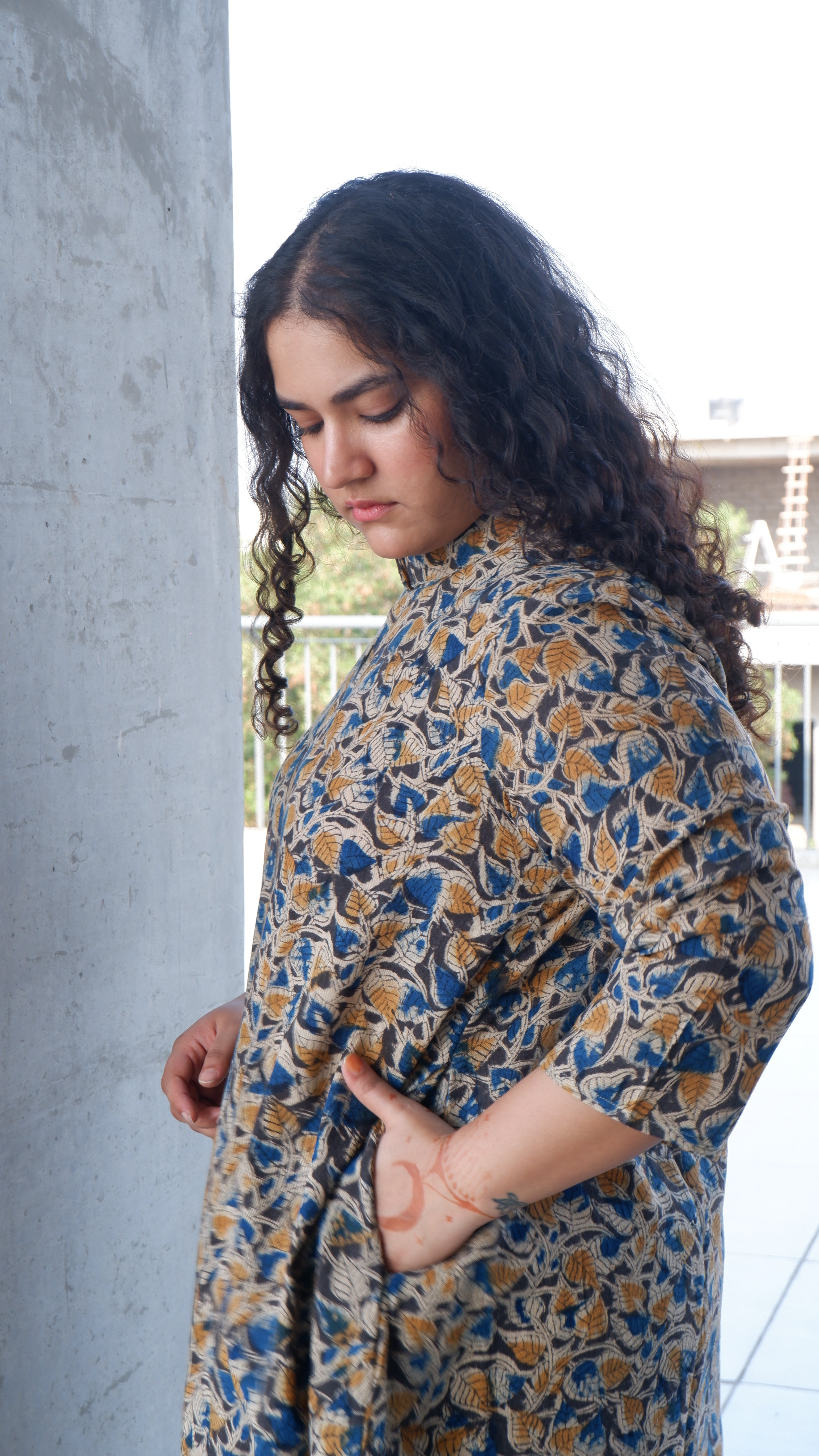 Leaf Black Kalamkari A-line Long Kurta