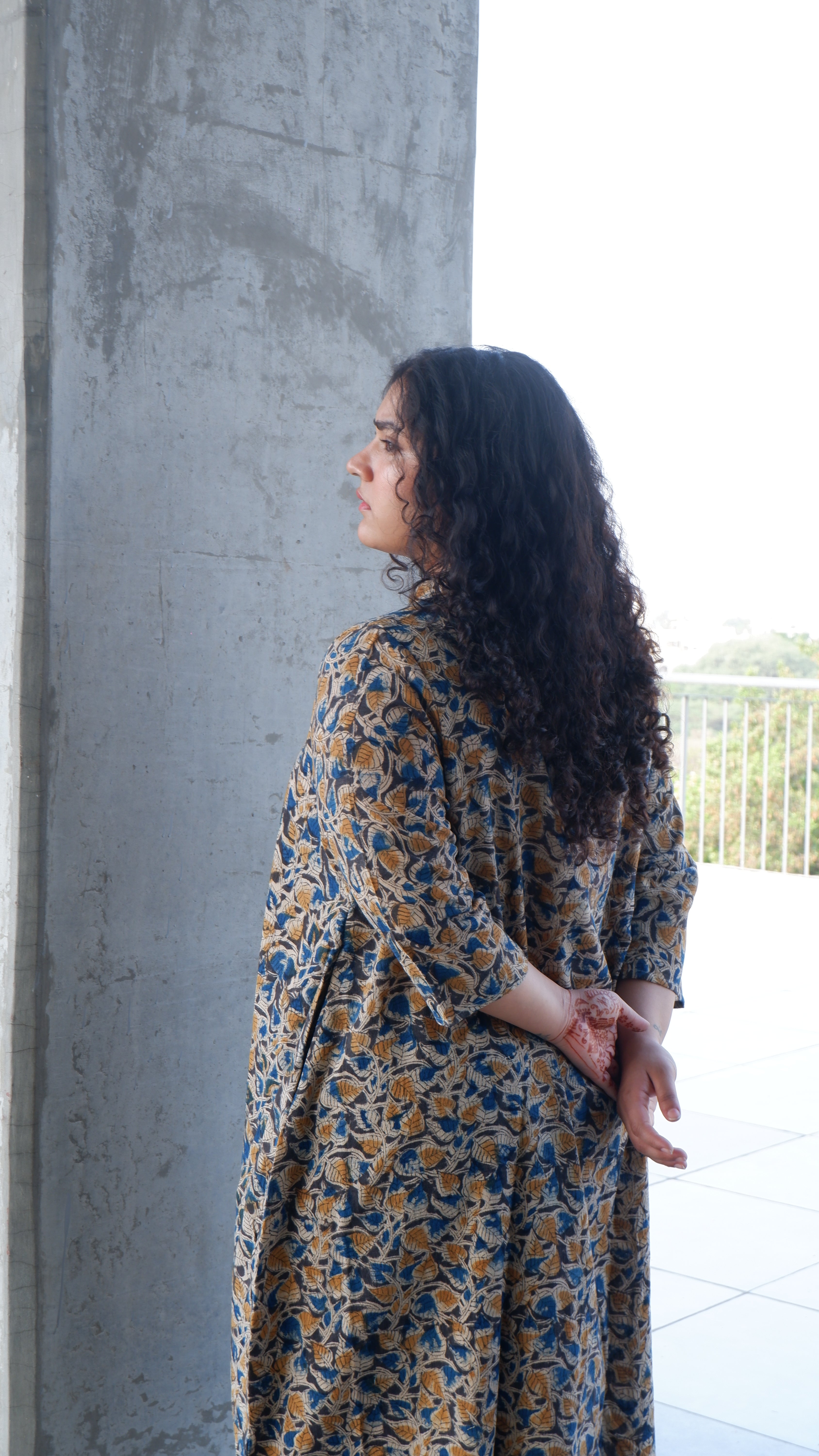 Leaf Black Kalamkari A-line Long Kurta