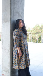 Leaf Black Kalamkari A-line Long Kurta