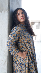 Leaf Black Kalamkari A-line Long Kurta