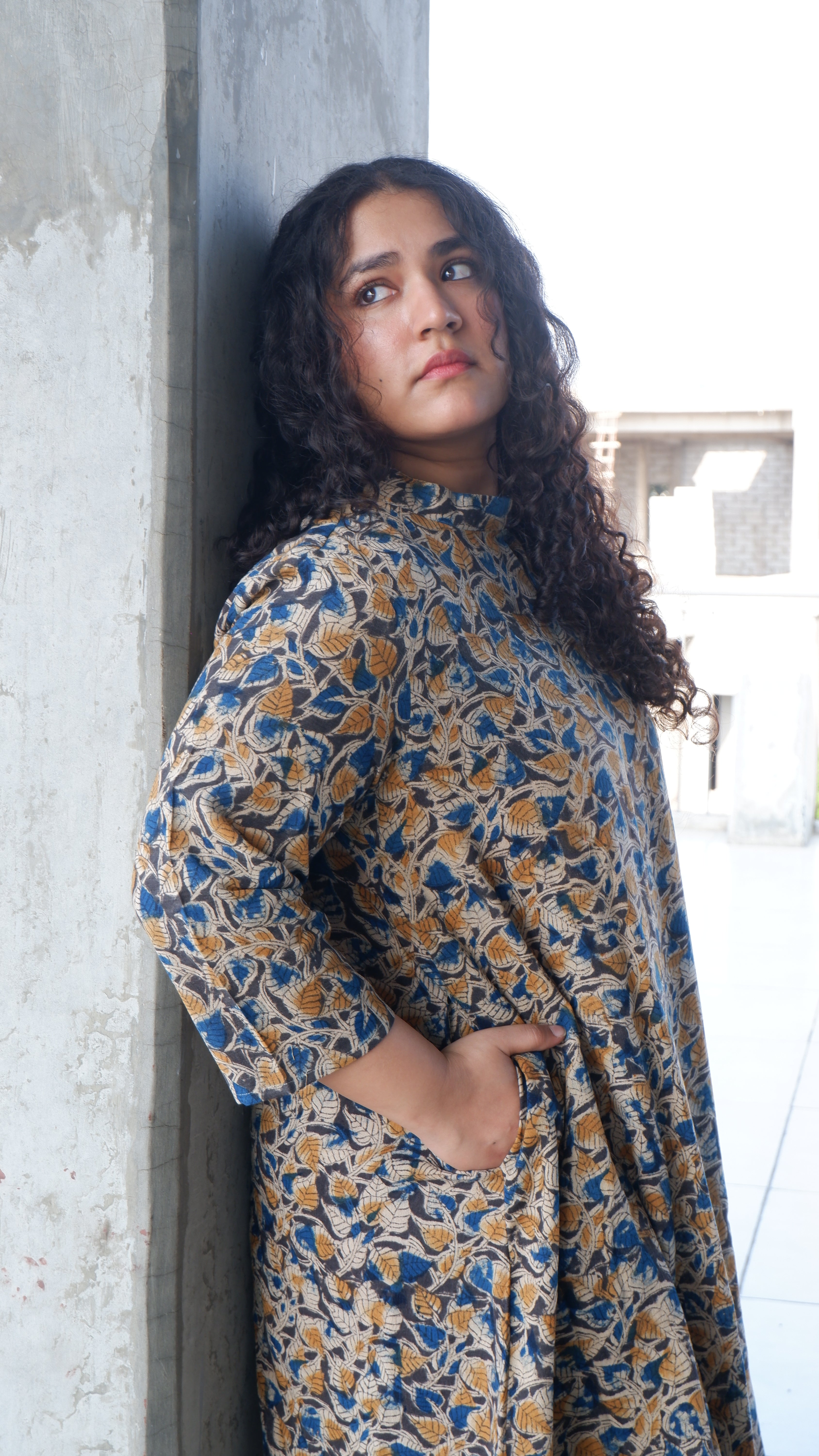 Leaf Black Kalamkari A-line Long Kurta