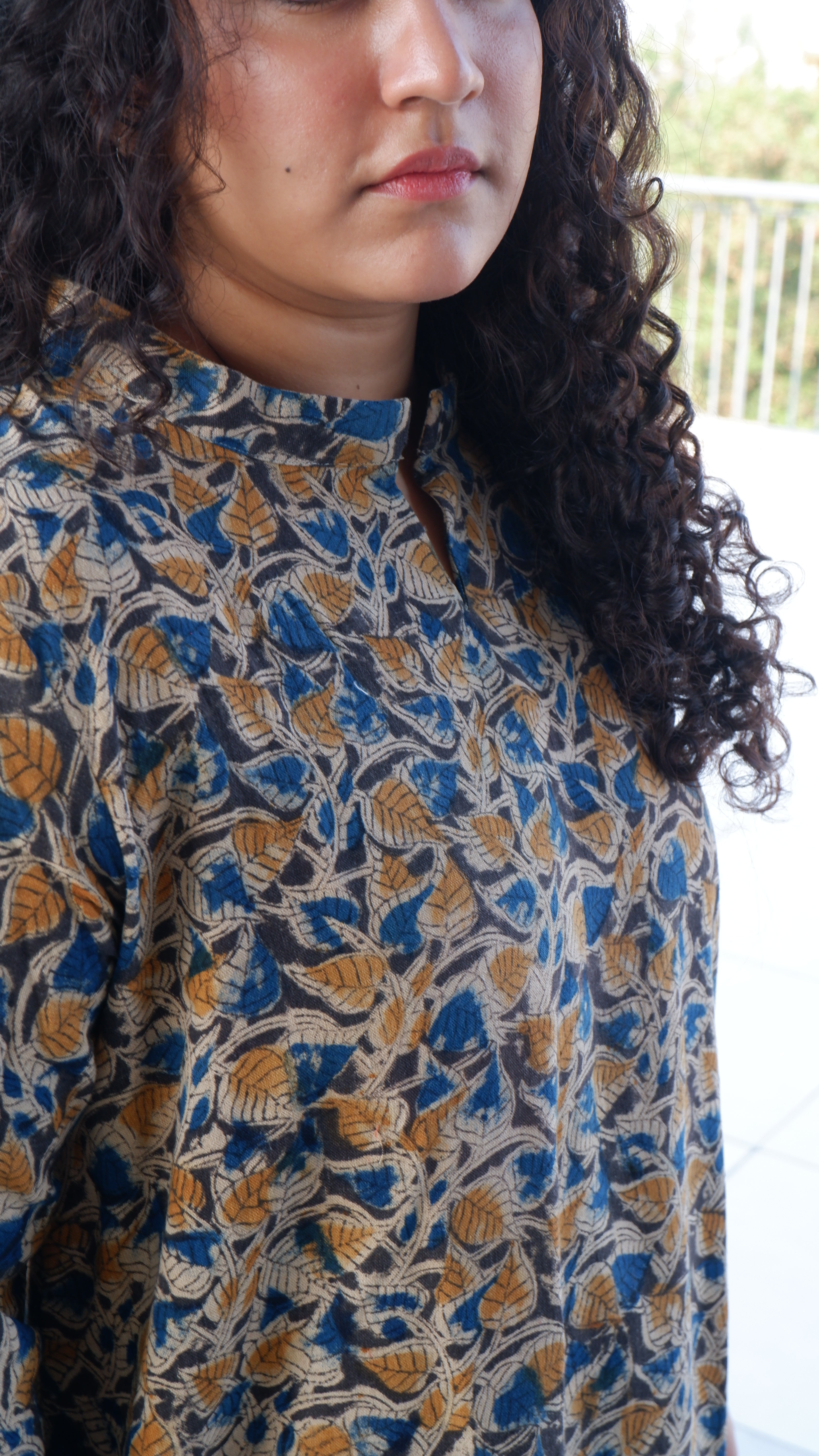 Leaf Black Kalamkari A-line Long Kurta