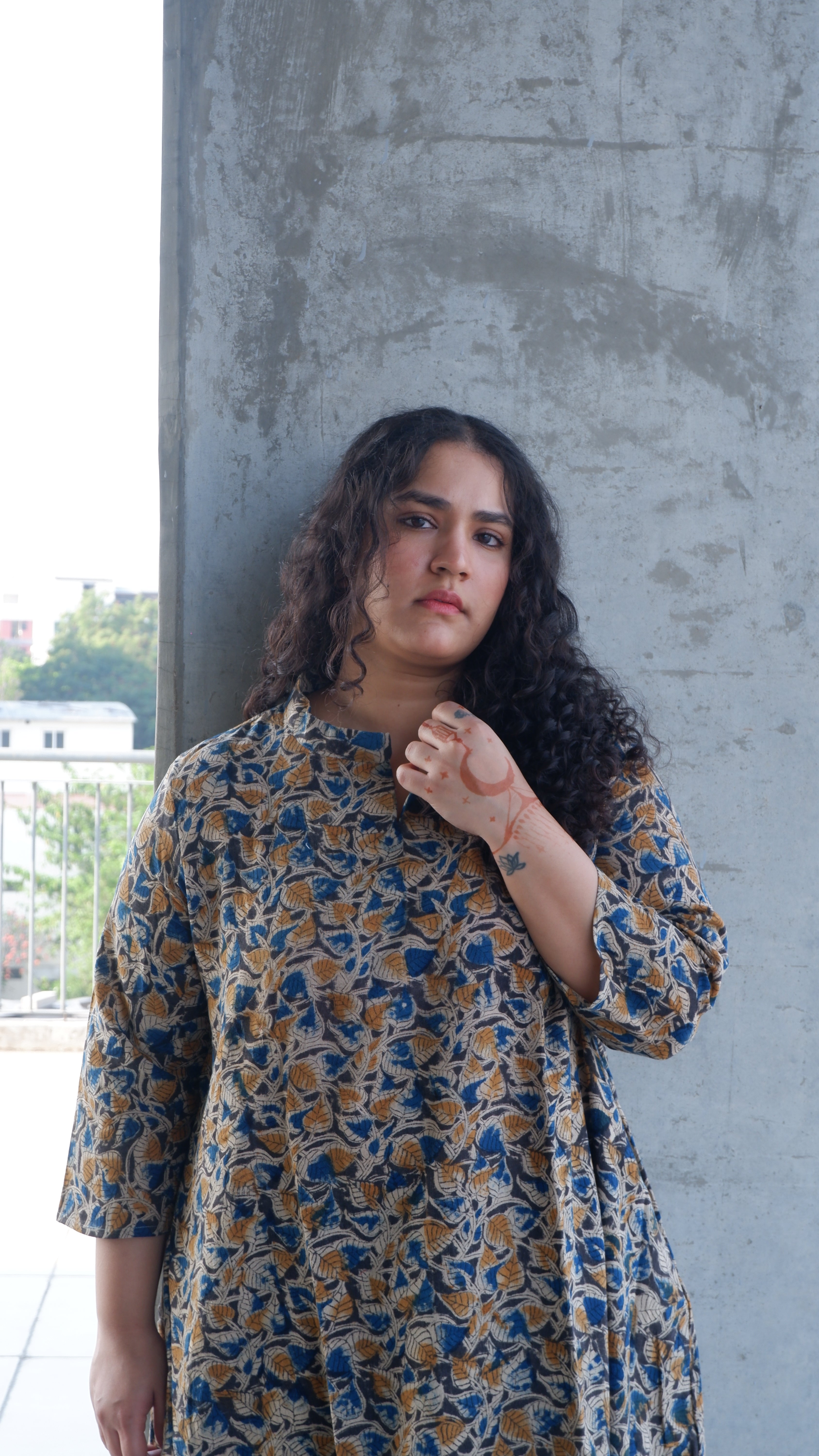 Leaf Black Kalamkari A-line Long Kurta