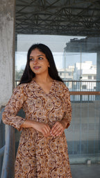 Cream Brown Kalamkari A-line Long Kurta